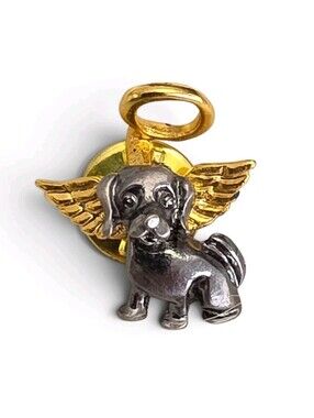 Vintage CAMCO Angel Dog Lapel Pin Pewter Gold Tone Guardian Angel Puppy Brooch